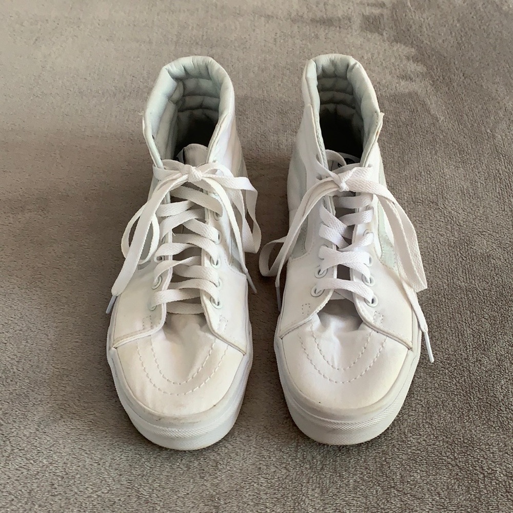 Vans all white high top shoes